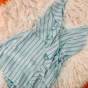 Blue Striped Front-Tie Romper
